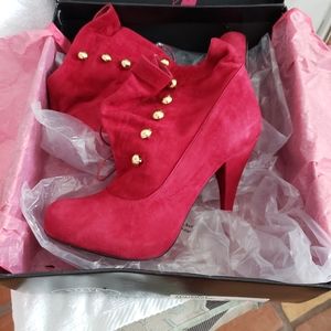 Steve Madden Trumpit Red Suede Button Ankle Bootie